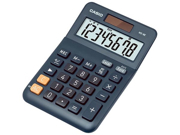 Casio MS-8E, Skrivbord, Display, 10 siffror, Batteri, Svart, Grå, Orange Svart, Grå, Orange