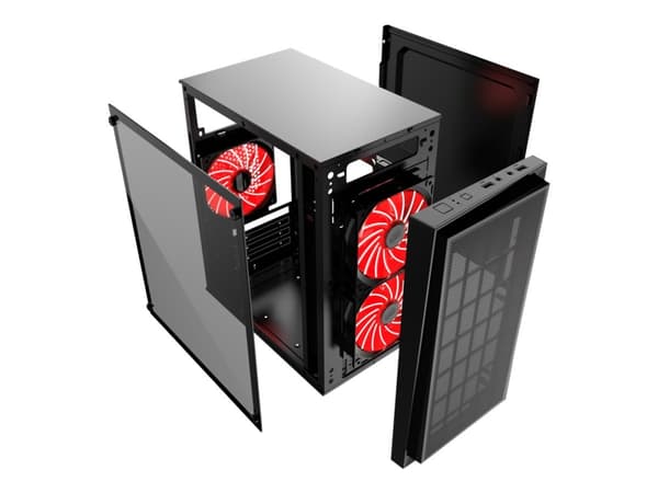 Gembird FORNAX-950R - Tower - micro ATX - genomskinlig sidopanel - ingen strömförsörjning (ATX / PS/2) - svart - USB/ljud