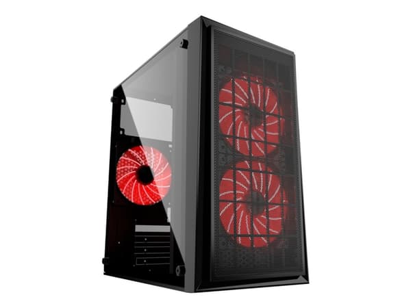 Gembird FORNAX-950R - Tower - micro ATX - genomskinlig sidopanel - ingen strömförsörjning (ATX / PS/2) - svart - USB/ljud Svart, Röd