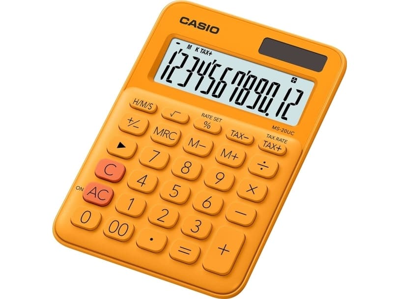 Casio MS-20UC-RG, Skrivbord, Grundläggande, 12 siffror, 1 linjer, Batteri/solcell, Orange
