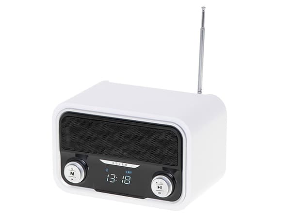 Adler AD 1185, Bærbar, FM, LCD, Micro-USB, USB Type-A, Hvit, Monokromatisk