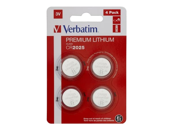 Verbatim CR2025, Kertakäyttöinen akku, CR2025, Litium, 3 V, 4 kpl, Hopea