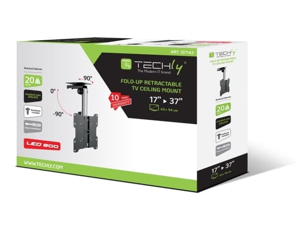 TECHly - Monteringssett (takbrakett) - for LCD-TV - stål - sølv, svart - skjermstørrelse: 17"-37" - monteringsgrensesnitt: inntil 200 x 200 mm