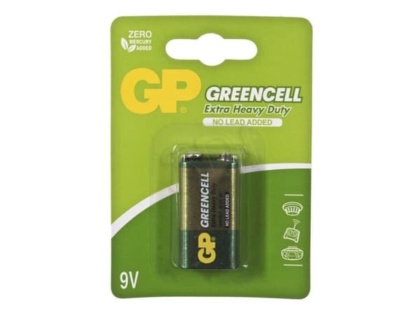 GP Batteries Greencell 9V, Kertakäyttöinen akku, 9V, Sinkkikloridi, 9 V, 1 kpl, Vihreä