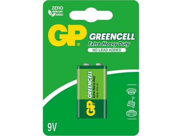 GP Batteries Greencell 9V, Kertakäyttöinen akku, 9V, Sinkkikloridi, 9 V, 1 kpl, Vihreä