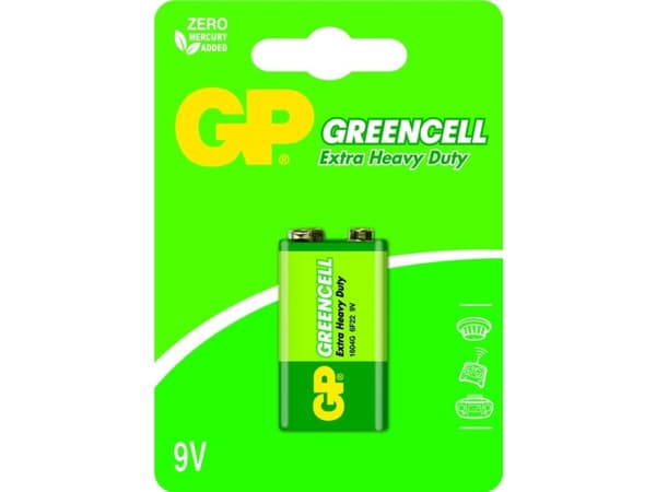 GP Batteries Greencell 9V, Kertakäyttöinen akku, 9V, Sinkkikloridi, 9 V, 1 kpl, Vihreä