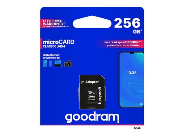 GOODRAM M1AA - Flash-minneskort (SD-adapter inkluderad) - 256 GB - UHS-I U1 / Class10 - mikroSDXC UHS-I