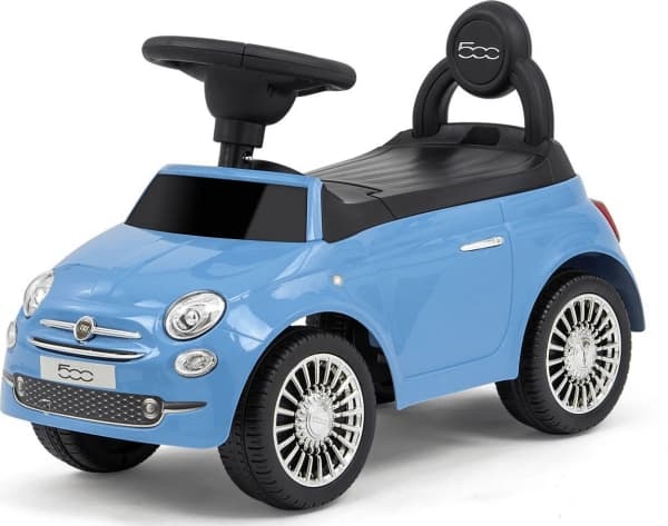 Fiat 500 sininen 3031 Milly Mally -ajoneuvoistuin, jossa on kyytipaikka