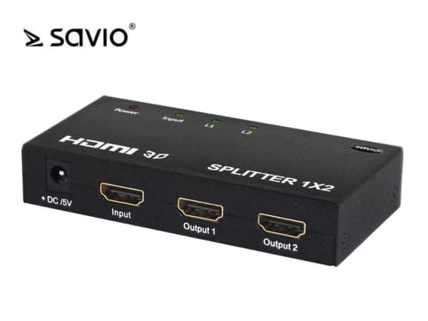 SAVIO CL-42 1x2 HDMI Splitter - Video/audiosplitter - 2 x HDMI - skrivbordsmodell