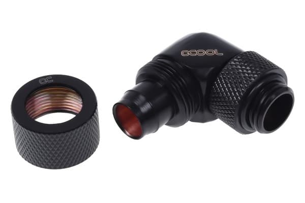 Alphacool 17075, Musta, Liitin, Nestemäinen, Messinki, 1/4", 90°