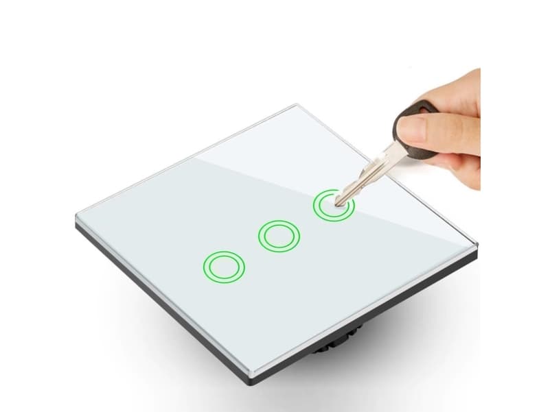 Maclean Touch light switch, triple, glass, white with a round button Maclean Energy MCE705W, dimensions 86x86mm, with backlight