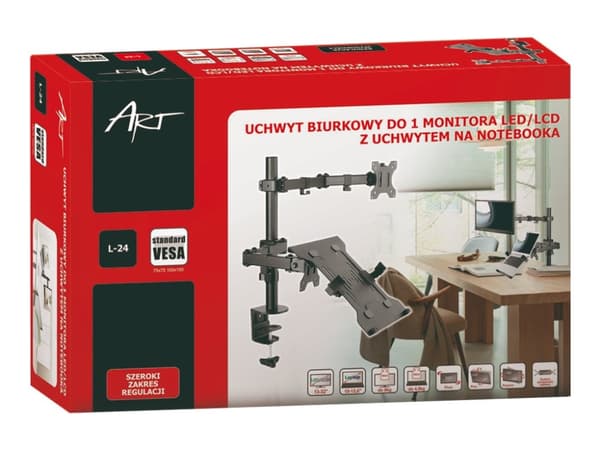 ART L-24 - Monteringssett - justerbar arm - for LCD-skjerm / notebook - metall - svart - skjermstørrelse: 13"-32" - skrivebordsmonterbar