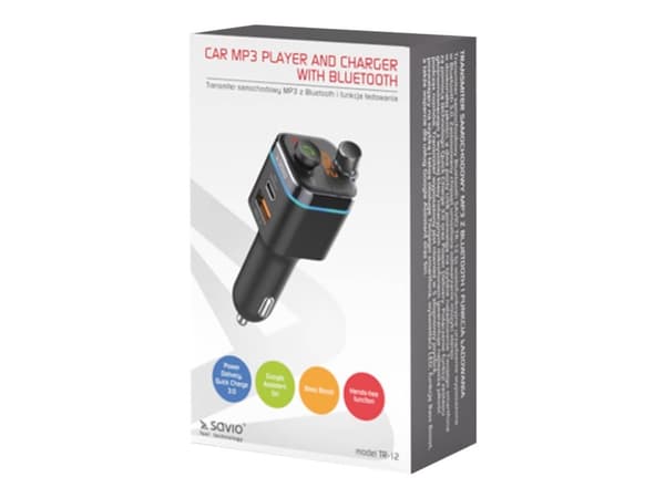 SAVIO TR-12 - Bluetooth hands-free car kit / FM transmitter / charger for mobiltelefon - svart
