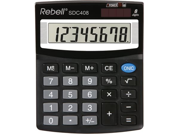 Rebell SDC 408, Desktop, Grunnleggende, 8 sifre, 1 linjer, Batteri/Solcelle, Svart