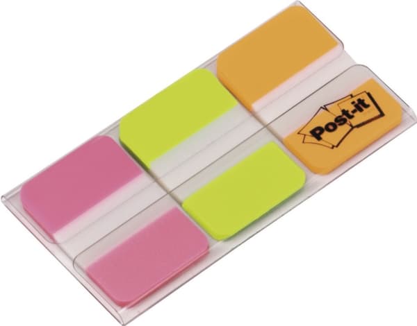 Post-it Index 686-PGO - Välilehdet annostelijalla - 25,4 x 38 mm - 66 arkkia (3 x 22) - vaaleanpunainen, vihreä, oranssi