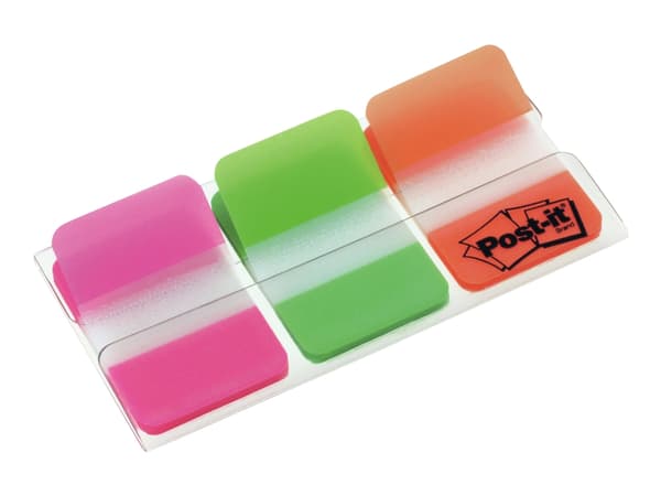 Post-it Index 686-PGO - Välilehdet annostelijalla - 25,4 x 38 mm - 66 arkkia (3 x 22) - vaaleanpunainen, vihreä, oranssi