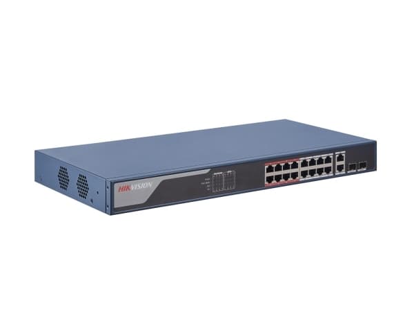 Hikvision DS-3E1318P-EI - Switch - Styrt - 16 x 10/100 (PoE+) + 2 x kombo Gigabit - stasjonær - PoE+ (230 W)