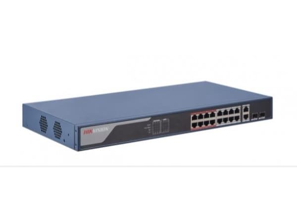 Hikvision DS-3E1318P-EI - Switch - Styrt - 16 x 10/100 (PoE+) + 2 x kombo Gigabit - stasjonær - PoE+ (230 W)