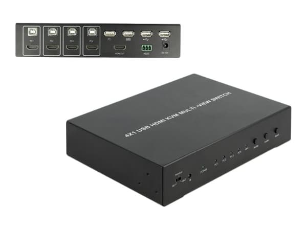 Delock 4 in 1 Multiview - KVM / lyd / USB-svitsj - 4 x KVM/lyd/USB - 1 lokalbruker - stasjonær