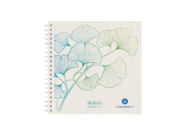Herlitz GREENline - Dyna - trådbunden - 148 x 148 mm - 100 ark / 200 sidor - vitt - prickig - ginkgo