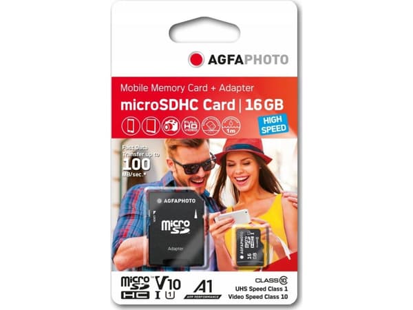 AgfaPhoto-kort Agfa Micro Sdhc 16gb 90mb/s U1 V10-kort + adapter
