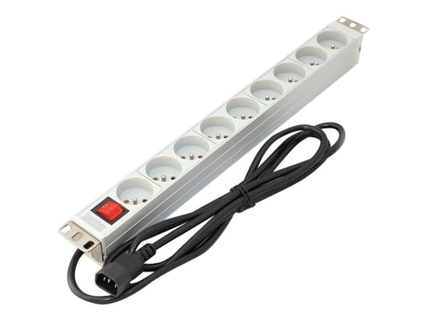 DIGITUS Professional A-19-STRIP-4-IMP - Strømfordelingslist (kan monteres i rack) - AC 250 V - inngang: IEC 60320 C14 - utgangskontakter: 9 - 1U - 19 Hvit