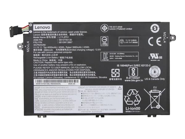 LG Chem L17L3P51 - Batteri til bærbar PC - litiumion - 3-cellers - 4050 mAh - 45 Wh - FRU - for E41-55; ThinkPad E14; E15; E480; E490; E495; E590; E5