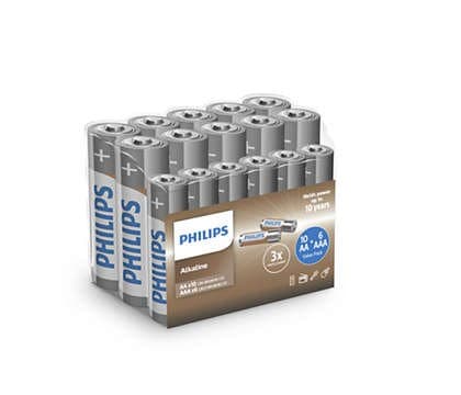 Philips LR036A16F/10, Kertakäyttöinen akku, AA, AAA, Alkali, 1,5 V, 16 kpl, 300 g