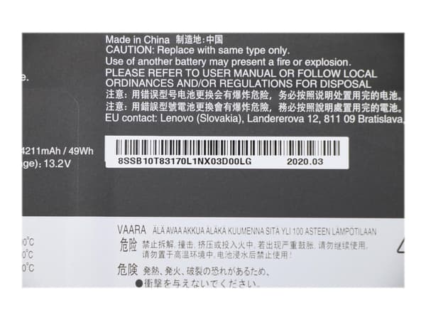 Lenovo - Batteri för bärbar dator - litiumjon - 3-cells - 4211 mAh - 49 Wh - för ThinkPad X13 Yoga Gen 1 20SX, 20SY; X390 Yoga 20NN, 20NQ