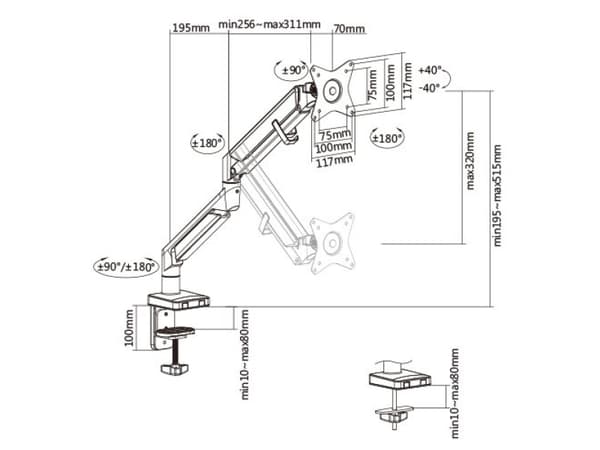 Techly ICA-LCD 3712, Klämma, 9 kg, 43,2 cm (17"), 81,3 cm (32"), 100 x 100 mm, Grå