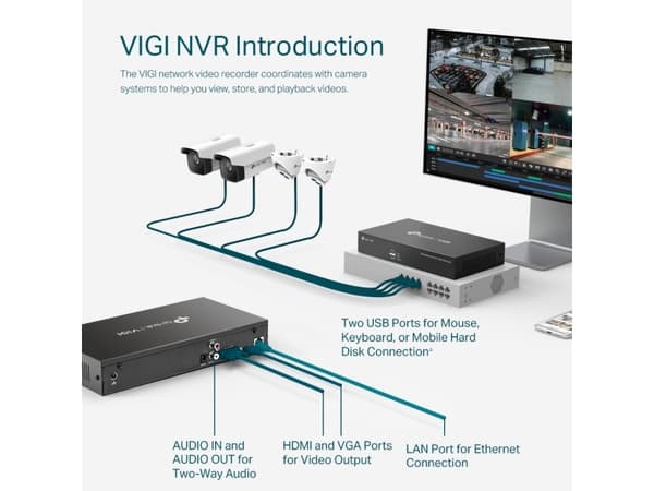 TP-Link VIGI NVR1008H, 8 kanaler, 1920 x 1080 piksler, 4 kanaler, 1080p, 1920 x 1080, 1280 x 720, 1440 x 900, 1280 x 1024, 80 Mbit/s