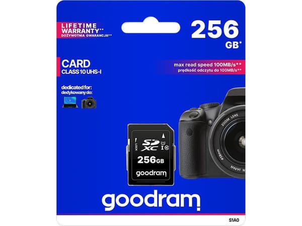 GOODRAM S1A0 - Flashminnekort - 256 GB - Video Class V30 / UHS-I U1 / Class10 - SDXC UHS-I