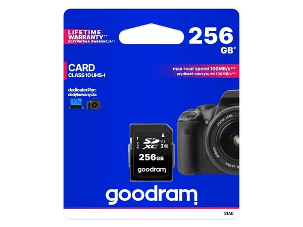 GOODRAM S1A0 - Flashminnekort - 256 GB - Video Class V30 / UHS-I U1 / Class10 - SDXC UHS-I