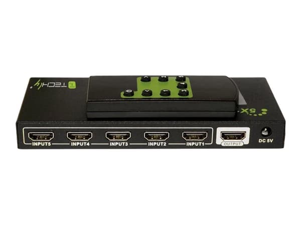 TECHly 5 IN 1 OUT HDMI Switch with Remote Control, 4Kx2K, 3D - Video-/ljudomkopplare - 5 x HDMI - skrivbordsmodell