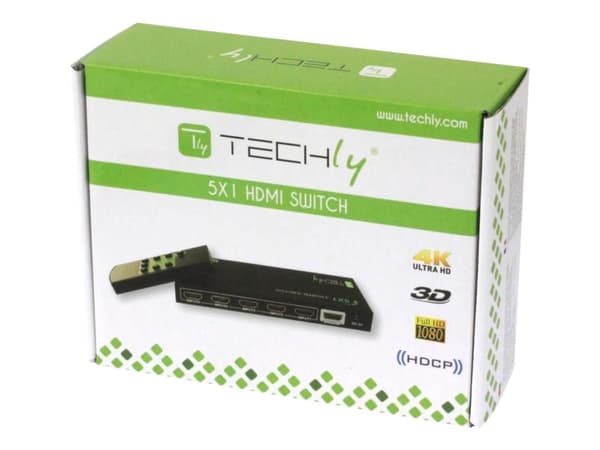 TECHly 5 IN 1 OUT HDMI Switch with Remote Control, 4Kx2K, 3D - Video-/ljudomkopplare - 5 x HDMI - skrivbordsmodell