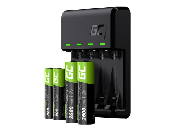 Green Cell VitalCharger - Batterilader - 4 x batterier lader - 0.5 watt - svart - med 4 x AAA NiMH 800 mAh rechargeable batteries