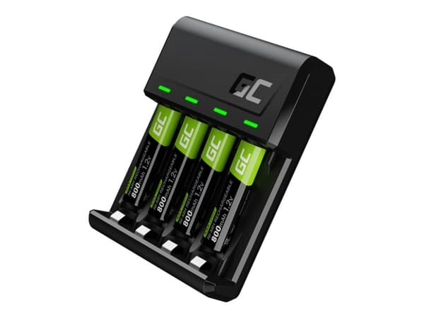 Green Cell VitalCharger - Batterilader - 4 x batterier lader - 0.5 watt - svart - med 4 x AAA NiMH 800 mAh rechargeable batteries Sort