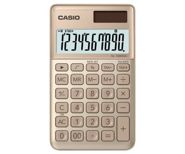 Casio SL-1000SC - Lommekalkulator - 10 sifre - solpanel, batteri - gull