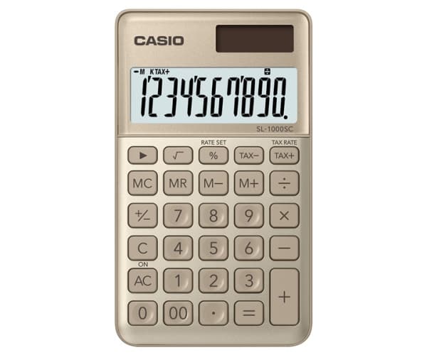 Casio SL-1000SC - Lommekalkulator - 10 sifre - solpanel, batteri - gull