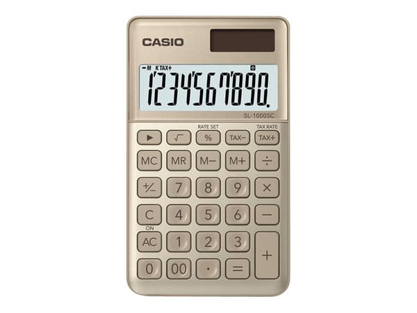 Casio SL-1000SC - Miniräknare - 10 siffror - solpanel, batteri - guld