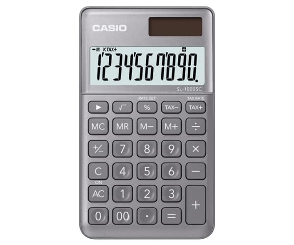 Casio SL-1000SC - Fickkalkylator - 10 siffror - solcellspanel, batteri - grå