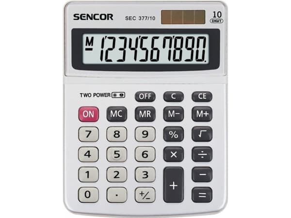 Sencor SEC 377/10, Ficka, Grundläggande, 10 siffror, 1 linjer, Batteri/solcell, Vit