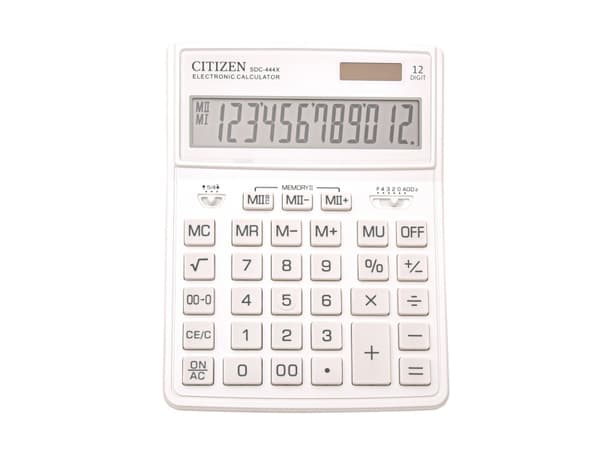 Eleven Calculator Eleven Calculator SDC444XRWHE, hvit, stasjonær, 12 plasser, dobbel strømforsyning