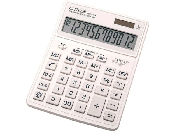 Eleven Calculator Eleven Calculator SDC444XRWHE, hvit, stasjonær, 12 plasser, dobbel strømforsyning