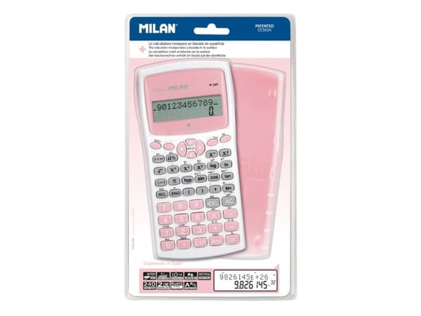Milan M240, Lomme, Vitenskaplig, 12 sifre, 2 linjer, Batteri, Rosa, Hvit