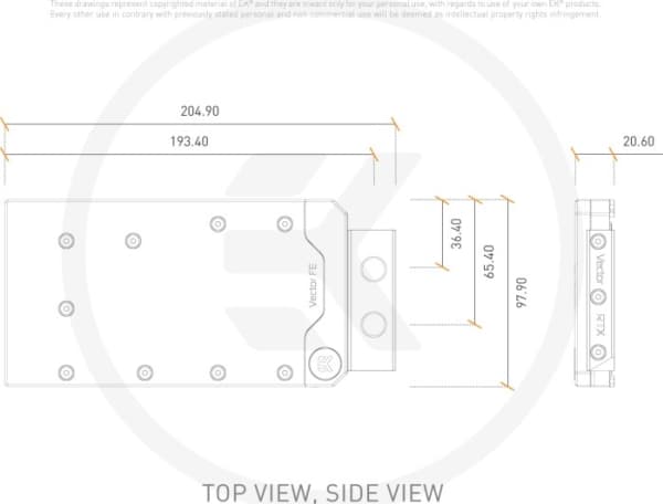 EK Water Blocks 3831109832257, Vannblokk, Acetal, Nickel, Sort, Sølv, 1/4", 205 mm, 21 mm