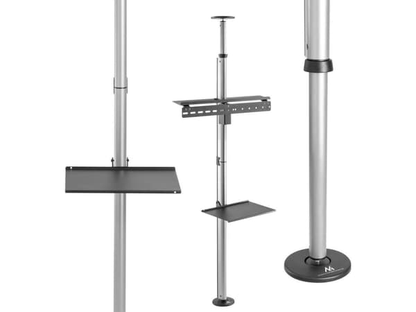 Teleskopiskt TV-fäste, tak-/golvstativ med hylla Maclean MC-791N 37"-70" max 30kg