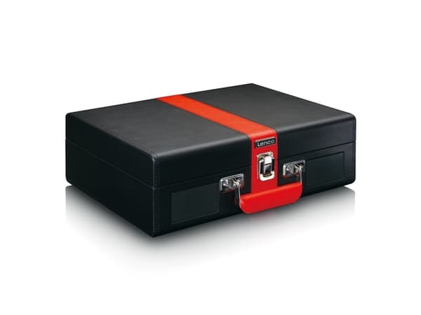 Lenco TT-110, Hihnakäyttöinen levysoitin, Puoliautomaattinen, Musta, Punainen, Tekonahka, Metalli, Muovi, Puu, 33,45,78 RPM, Rotaatio