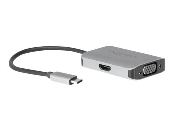 Delock - Video adapter - 24 pin USB-C hann til HD-15 (VGA), HDMI hunn - 20 cm - sølv - 4K 60Hz støtte, 1080p-støtte 60 Hz (VGA), 2160p-støtte 60 Hz (