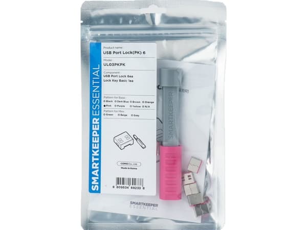 Smartkeeper SMARTKEEPER Basic USB Port Lock 6 - 1x avain + 6x tarra, vaaleanpunainen